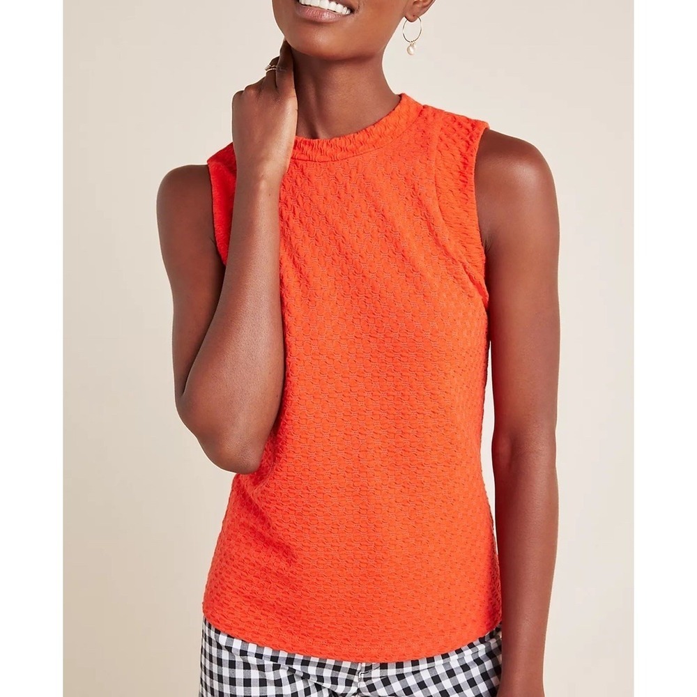 Anthropologie Maeve Red Barbara Jacquard Sleeveless Stretch Knit Top Size Small